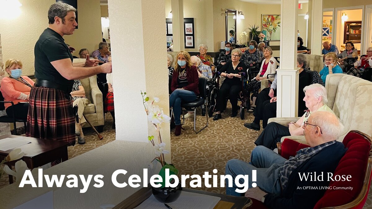 A senior living community celebrating a holiday together