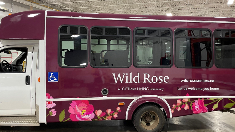 A picture of Wild Rose senior living shuttle bus