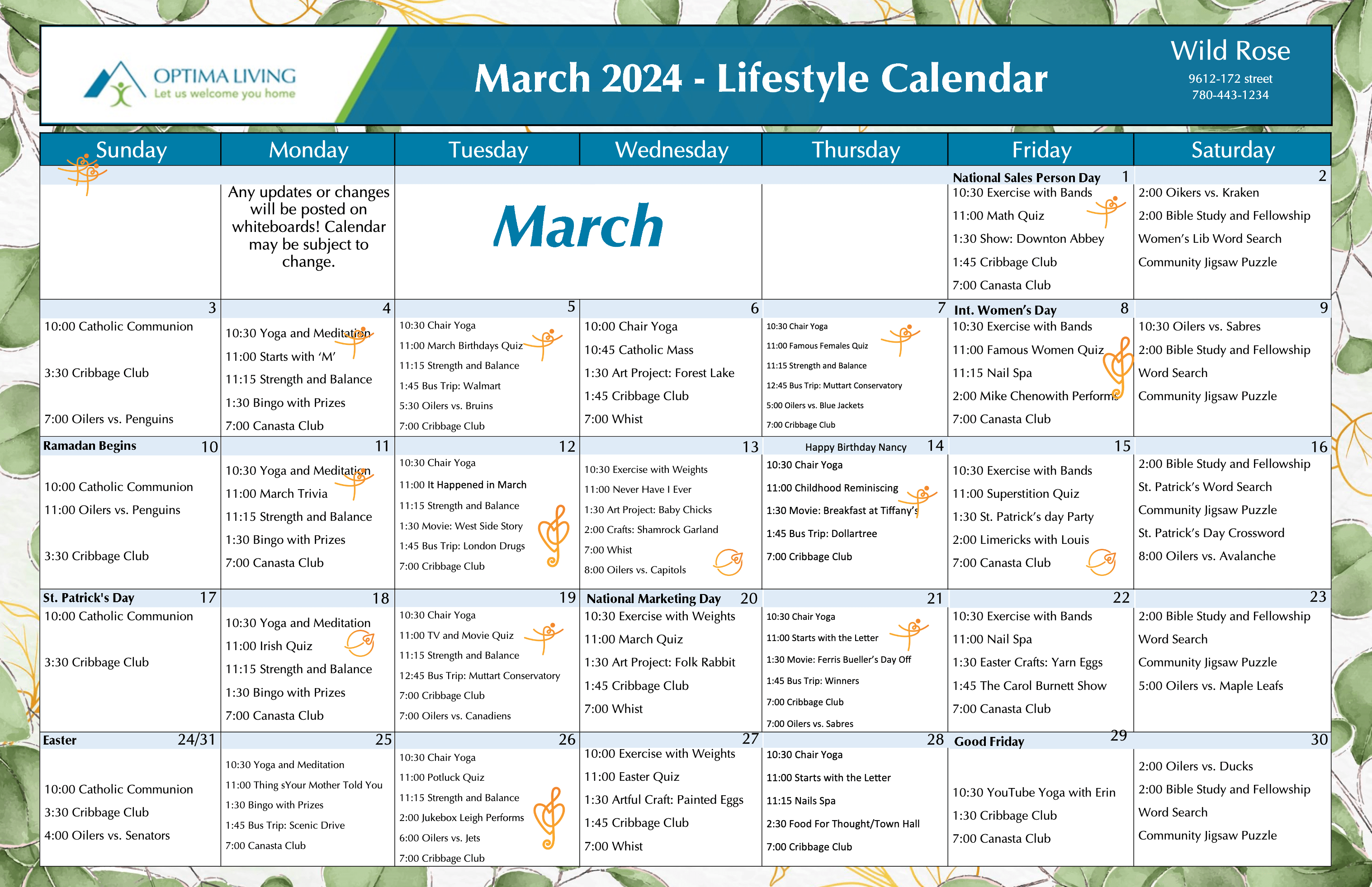 Wild Rose March 2024 event calendar
