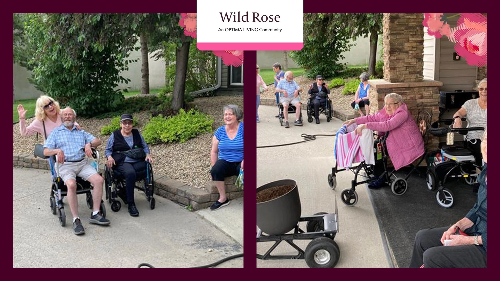 A group of elderly people sitting int the garden and enjoying independent living for seniors