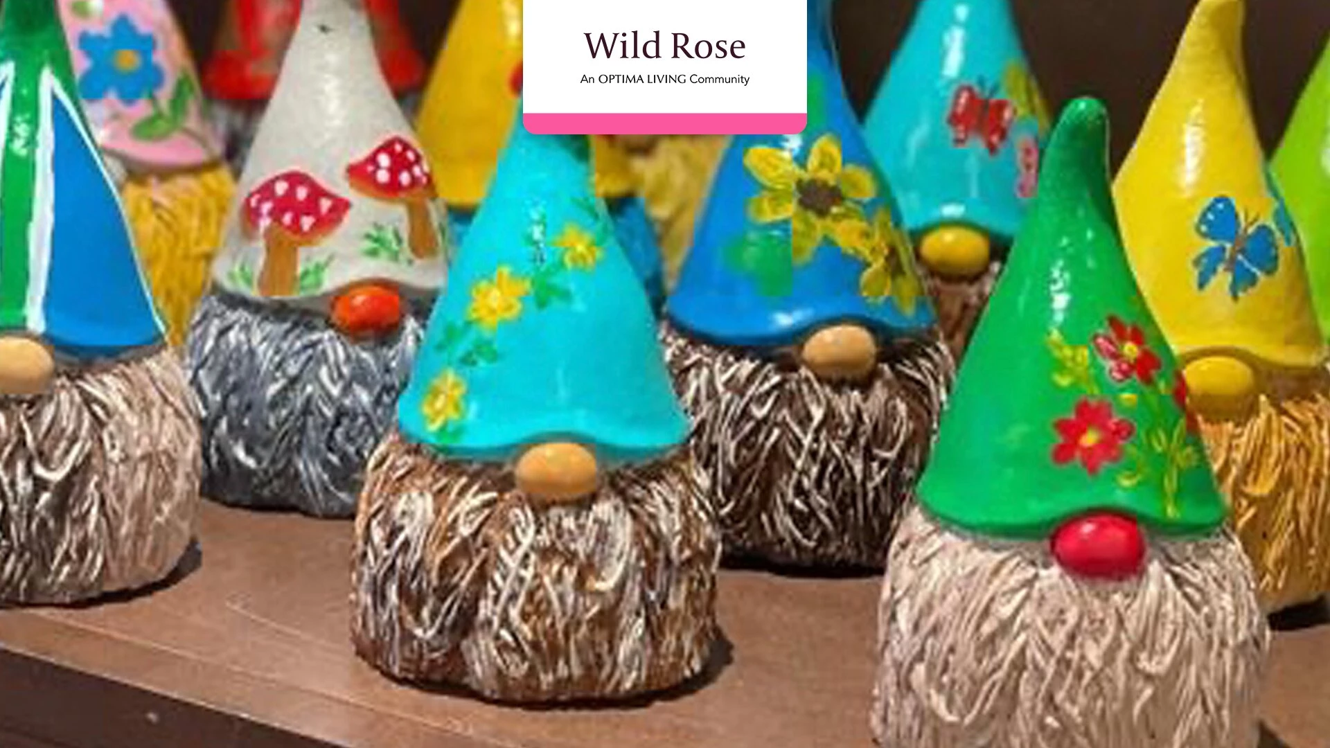 Gnomes painted by residents of Wild Rose senior living