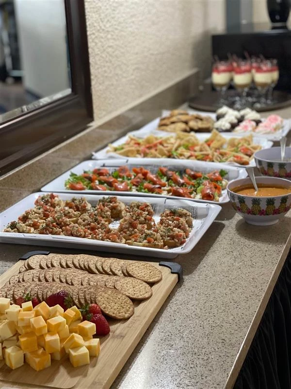 Trays of appetizers for residents to enjoy.Soft snacks for elderly.