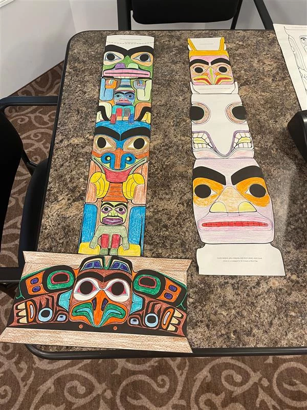 Totem pole colouring pages all assembled together.