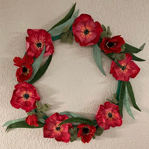 Wreath full of poppies in a senior living community